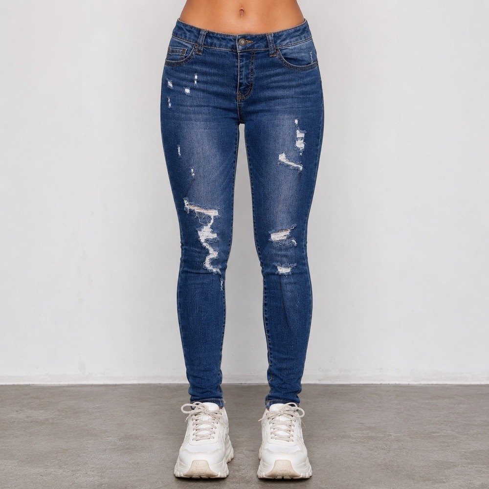 Y2K Distressed Skinny Jeans Dark Wash Stretch Denim Size 13